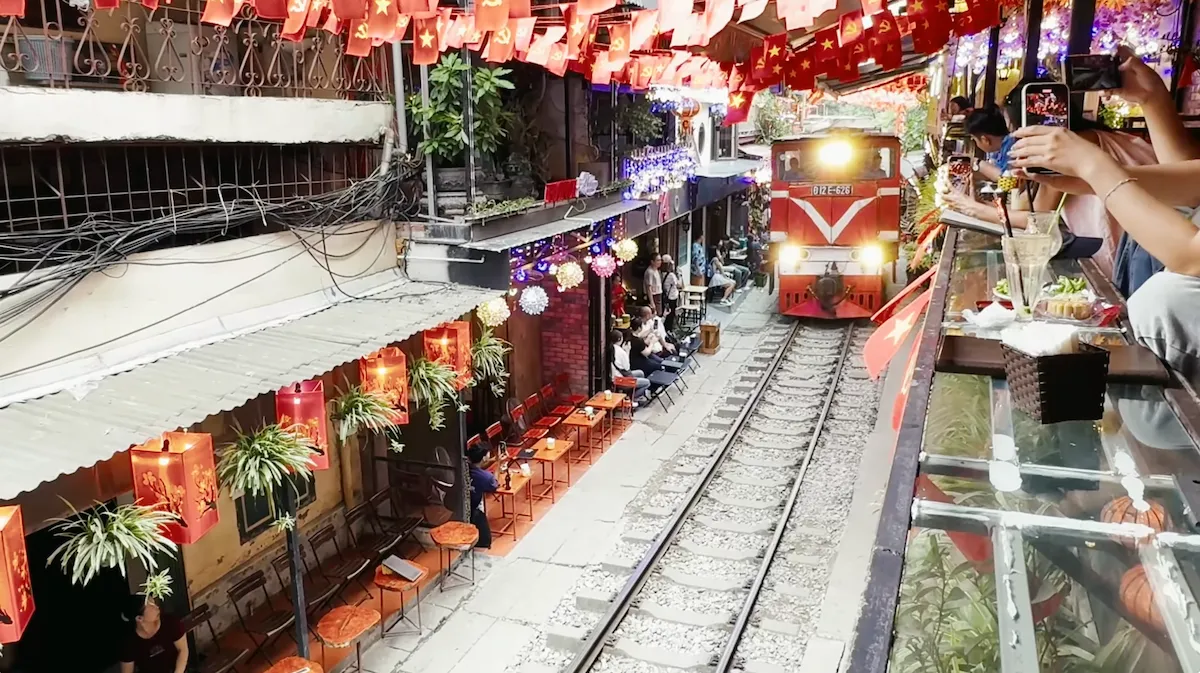 A colourful walk along Train Street in Hanoi, Vietnam